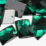 Emerald Sparkle Sew-On Gems: 18x13mm Green Rectangle Beads, 45-Piece Set for Clo