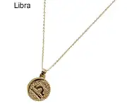 Vintage Unisex 12 Constellation Zodiac Embossed Pendant Chain Necklace Jewelry-Libra - Libra