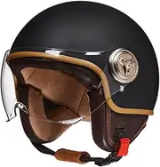 Retro Motorcycle Half Helmet for Men and Women, Vintage Pilot Style Adult Open-Face Helmet Bike Cruiser Chopper Moped Scooter Motorbike Helmet DOT Certified F,S/(55~56cm)
