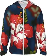 [LHBWCVN] UPF 50+ Light Jacket Full Zip Sun Protection Hoodie for Women Men Long Sleeve Hawaii Flower Red Sun Shirts