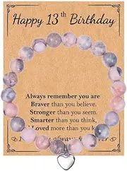 [KummerSaprk] 13th/14th/15th/16th/17th/18th/19th/20th Birthday Bracelet for Girls Teen Pink Heart Bracelet Natural Stone Bracelet Happy Birthday Bracelet Gifts for Girls Daughter Granddaughter