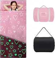 Kids Sleeping Bag Soft Plush Glowing Toddler Nap Mat with Pillow for Boys Girls Large Sleeping Mat for Daycare Preschool Kindergarten