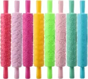 8 Pcs Cake Decorating Embossed Rolling Pins, Plastic Roller Pin Textured
