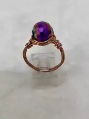 Handmade ~ Copper Wire Wrap ~ AB Glass Bead Ring Size 8 #215