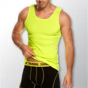 Mens Tradie 2 Pack Sizes S-2XL Cotton Tank Work Singlets Hi Vis Fluro Yellow (3SC)