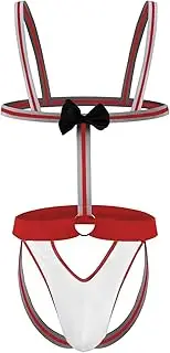 [GENEMEN] Men's Chest Harness Bodysuit Open Crotch One Piece Bow Tie Jumpsuit Sexy G-String Thongs Briefs