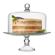 Libbey Selene Glass Cake Stand with Dome Lid, Elegant Curved Footed Glass Cak...