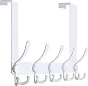 Over The Door Hooks,Door Hanger Hook Rack with 5 Tri Hooks，Over The Door Coat Rack (Heavy Duty White 1pcs) for Hanging Clothes Hat Towels Umbrellas Keys on Back of Bathroom Bedroom Closet Doors