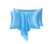 JustLinen Silk Satin Pillowcase Luxury Pillow Cases - Light Blue