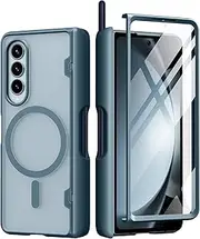 [MOBOSI] Magnetic for Samsung Galaxy Z Fold 4 Case, Compatible with Magsafe, Built-in Hinge Protection & Front Screen Protector Full Body Rugged Phone Case for Z Fold4 with S Pen Slot, Light Green