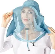 [Palmyth] Mosquito Head Net Hat Safari Hiking Fishing Hats Sun Protection Water Repellent Bucket Boonie Hats with Removable Neck Flap and Hidden Net UV UPF 50+ from Bug Insect for Men or Women Outdoor