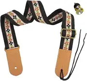 Perfeclan Music Embroidered Ukulele Strap Adjustable Ukelele Shoulder Strap Lightweight for Baritone Ukulele Soprano Musical Instrument