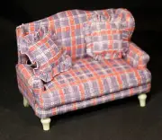 Concord Dollhouse Miniature "Candlewood" Plaid Settee, 1:12 scale #M1350