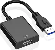 USB to HD-MI Adapter, USB 3.0/2.0 to HD-MI 1080P Video Graphics Cable Converter with Audio for PC Laptop Projector HDTV Compatible with Windows XP 7/8/8.1/10