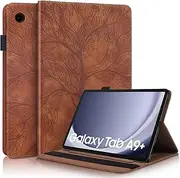 [CXTcase] for Samsung Galaxy Tab A9+/A9 Plus 2023 11 Inch (SM-X210/SM-X215/SM-X216B) Case Embossed Tree PU Leather Case Wallet Flip Cover Stand Function Tablet Case for Samsung Galaxy Tab A9+ - Brown