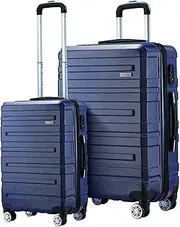 [AUSWAY] 2pcs Luggage Sets Hardside Expandable Luggage with Spinner Wheels Travel Suitcases Carry On Navy Blue 20in & 28in Suitcases