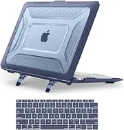 MOSISO Compatible with MacBook Air 13 inch Case 2022-2018 Release A2337 M1 A2179 A1932, Honeycomb Shockproof Heavy Duty TPU Bumper Plastic Hard Shell Case with Fold Kickstand&Keyboard Cover, Navy Blue