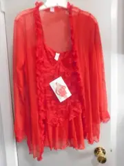 Babydoll Lingerie Chemise and Robe Set - Red, Medium