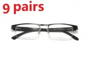 9PK Mens Rectangular Metal Half Frame Reading Glasses Spring Hinge Black Readers