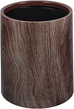 BUGUUYO Wood Grain Trash Can - Decorative Waste Paper Basket, Small Round Compost Bin, Rubbish Container in Brown