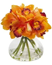 Nearly Natural Cymbidium Orchid Artificial Arrangement In Glass Vase