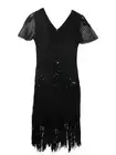 NWT Sz S PRETTY GUIDE Dress Cha Cha Black Beaded Fringe Cocktail Whimsy 1920s