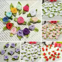 在飛比找蝦皮購物優惠-100 件迷你緞帶玫瑰花葉縫紉 DIY 工藝品