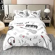 Feelyou Kids Guitar Bedding Set Twin Size Rock Music Comforter Cover Set for Boys Girls Musical Instrument 100% Cotton Duvet Cover Hip Hop Popstar Party Bedspread Cover(No Comforter)