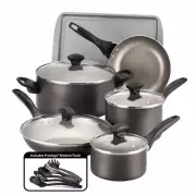 Dishwasher Safe 15-Piece Aluminum Nonstick Cookware Set in Pewter