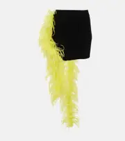 [The Attico] The Attico Feather-trimmed knitted miniskirt AU 12 black