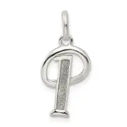 Sterling Silver Polished Glitter Enamel Letter P Initial Charm