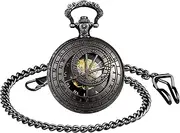 [Unendlich U] Mechanical Pocket Watch 12 Constellation Compass Vintage Roman Numerals Scale Pocket Watch with Chain
