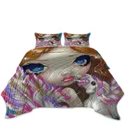 Faces of Faery #136 Purplish Girl and Unicorn Coverlet