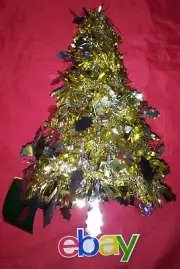 VINTAGE 10" GOLD SILVER TINSEL TABLE TOP Christmas ELEGANCE XMAS Tree NEW NWT !!