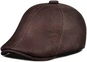 KJIASDFE Winter Hats,Men's Leather Beret Flat Cap Sheepskin Keep Warm Winter Wool and Fur for The Elderly 55-60cm Brown