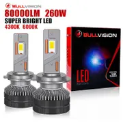 Bullvision 260w H7 Canbus Led 6000k 4300k Car Headlight Bulb H4 H11 H1 Hb3 9005 Hb4 H8 Hir2 9012 Bi Led Tube Led Motorcycle Led Canbus9005 HB3 6000...