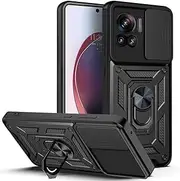 [COMAKU] Ultra Armoured Case for Motorola Edge 30 Ultra, TPU + PC Shockproof Case with Slide Camera Cover, Camera Protection with Ring Stand, Mobile Phone Case - Black
