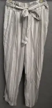 American Eagle Pants Womens Medium White Black Stripe Tie Belt Paper Bag