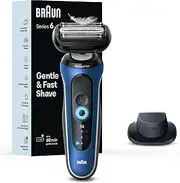Braun Electric Shaver for Men, Series 6 6120s, Wet & Dry Shave, Turbo & Gentle Shaving Modes, Foil Shaver, Engineered in Germany, With Precision Trimmer & Pouch, Blue