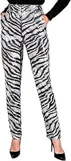 Widmann 12792 sequin pants, White, Zebra Stripes, M