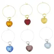 GlassOfVenice Murano Glass Heart Wine Glass Charms Set of 6