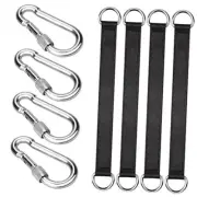 4 PCS Black Tree Swing Straps Hanging Kit with 4 Carabiners, 24cm / 9.4inches