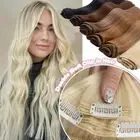 Double Wefted Thick Clip In Russian Remy Human Hair Extensions BLONDE FULL HEAD