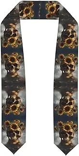 [SKKNT] Sunflower Halloween Skull Print Graduation Shawl Stole For Academic Commencements Honor Sash Congratulations Gift