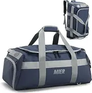 MIER Gym Bag Duffle Bags with Shoe Compartment, Convertible Travel Bag Weekender Overnight Bag for Sports, Blue, Sports Travel
