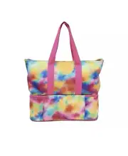 No Boundaries Beach Bag with Zip Bottom Cooler Multi Tie Dye