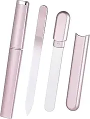 Glass Nail File and Buffer with Case, Crystal Fingernail Files for Natural Nails Care Glass Nail Shiner Nano Polisher for Travel Salon Nail Filer Stocking Stuffers for Women Girl Wife Gifts-Rose Gold