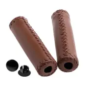 MTB BMX Road Mountain Bike Cycling Stitched Leather Handlebar End Grips