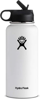 32oz WHITE Hydro Flask Water Bottle Stainless Steel Wide Mouth with Straw lid