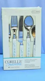 New Corelle Callaway Stainless Flatware 20 Pc Set Cutlery Ivy Blue Green Service